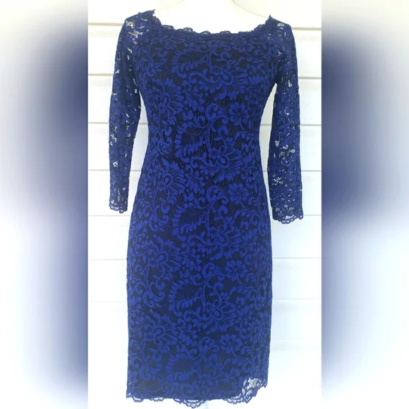 Vince Camuto | Dresses | Vince Camuto Beautiful Royle Blue Lace Midi Dress  | Poshmark